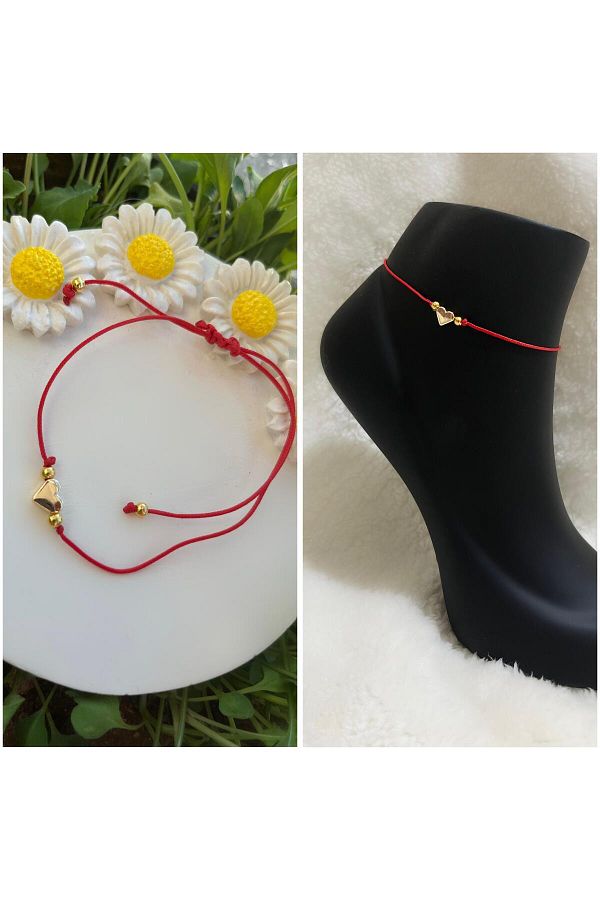 Arescollection-simple elegant anklets with red string adjustable heart 1