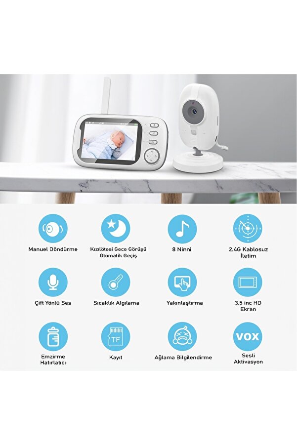 solutions technology Ağlama Uyarılı,Sesli konuşma,8 ninni Telsiz sistemi Lcd Ekranlı Gece Görüşlü Bebek İzleme Cihazı