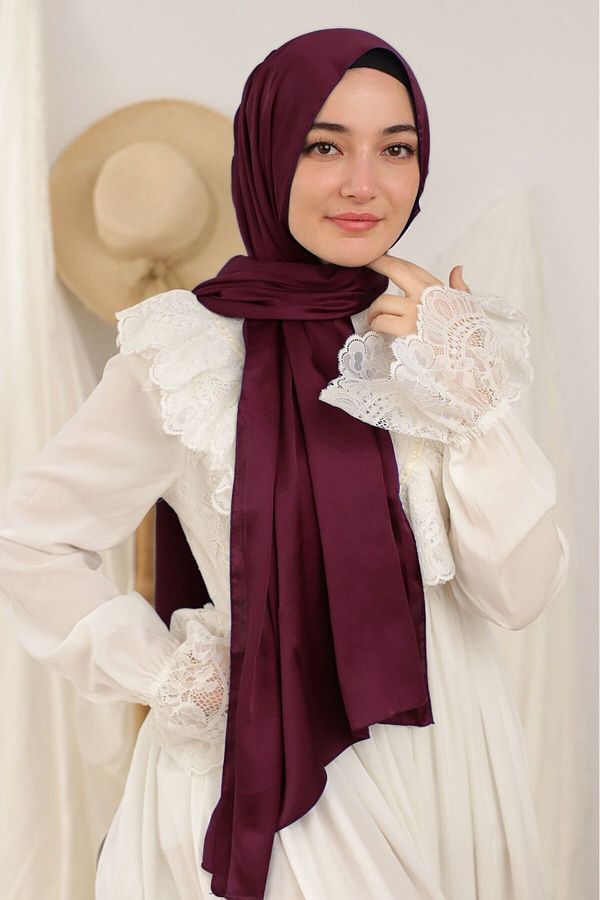 HUDANA Burgundy Chiffon Hijab Shawl Shiny Satin Textured Evening Dress Janjan Trendyol