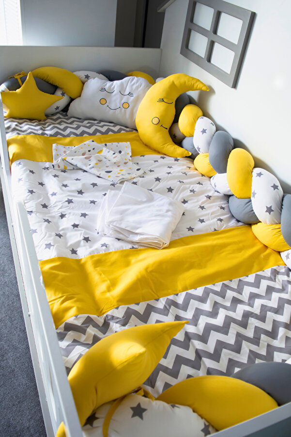 Kista Baby Montessori Bebek Uyku Seti Örgü Yan Korumalı Uyku Seti 90x190 100x200 Zig Zag