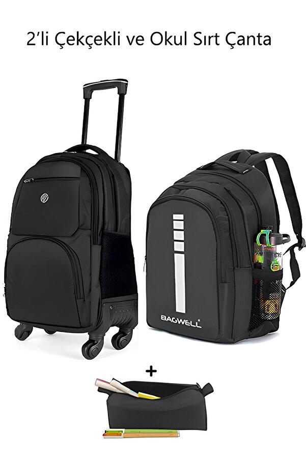 BAGWELL Wheels School Bag with Laptop Compartment, Squeegee and