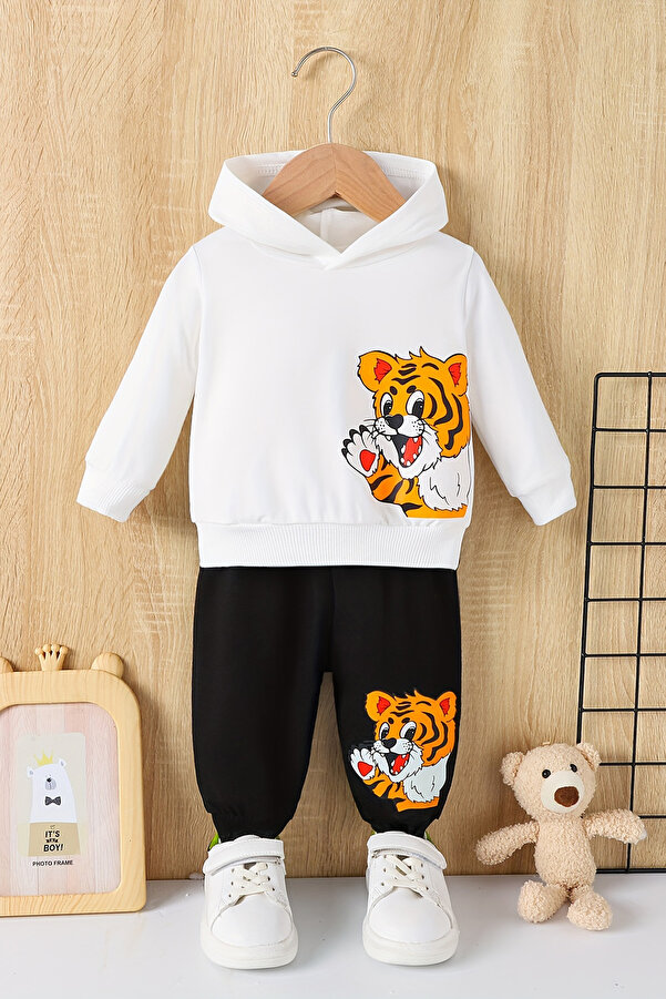 ADABEBEK Premium Yandan Kaplan Baskılı Kapşonlu Alt Üst Erkek Bebek Takım 20500