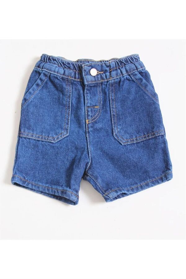 minny max Beli Komple Lastikli Denim Kumaş Mavi Renk Kot Bebek Şort