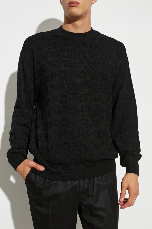 Emporio Armani-Men's Black Wool Sweater - 100% Crew Neck, Long Sleeve, 6D1Mxk 1Mjnz-0999 1