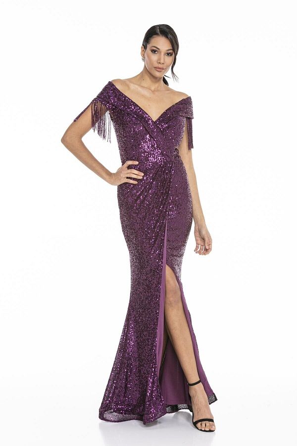 Tassels detail slit sleeve sequin dress cheap