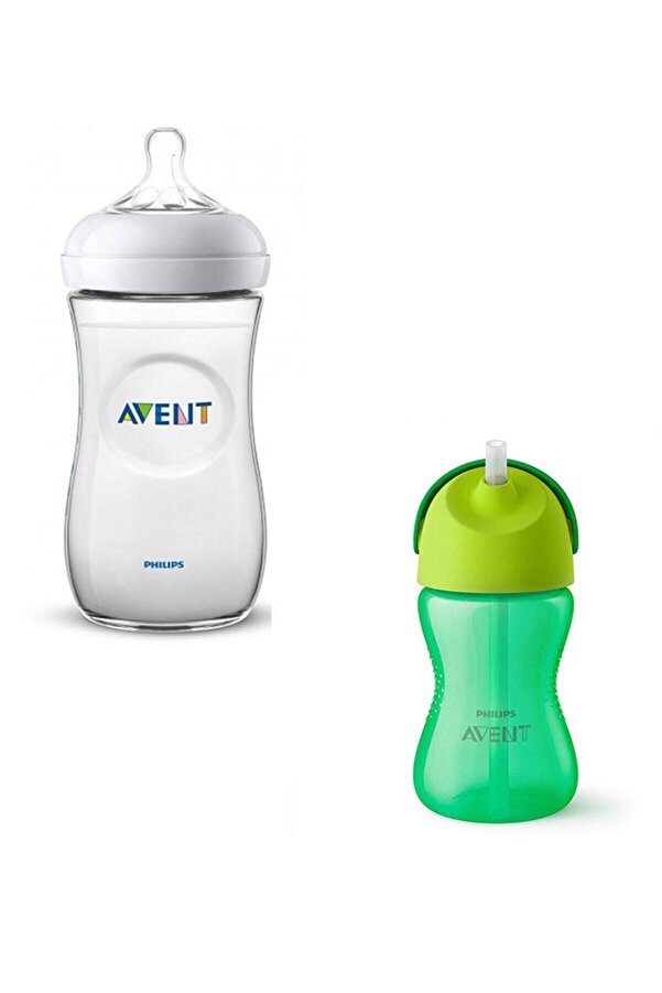 Philips Avent Natural Pp Biberon 330 ml - Cam Değildir. Desenli Yeşil Pipetli Bardak 300 ml Yeni Model