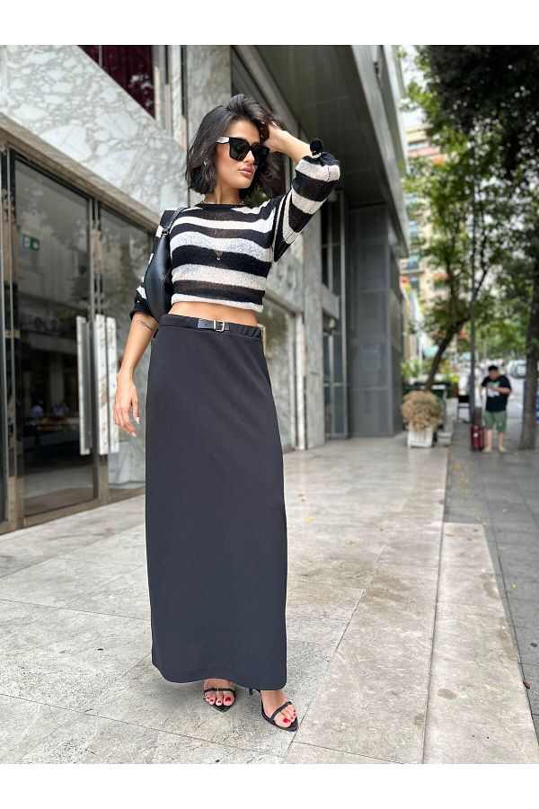My Blog Crepe Knitted Black Skirt Mary with Belt Trendyol