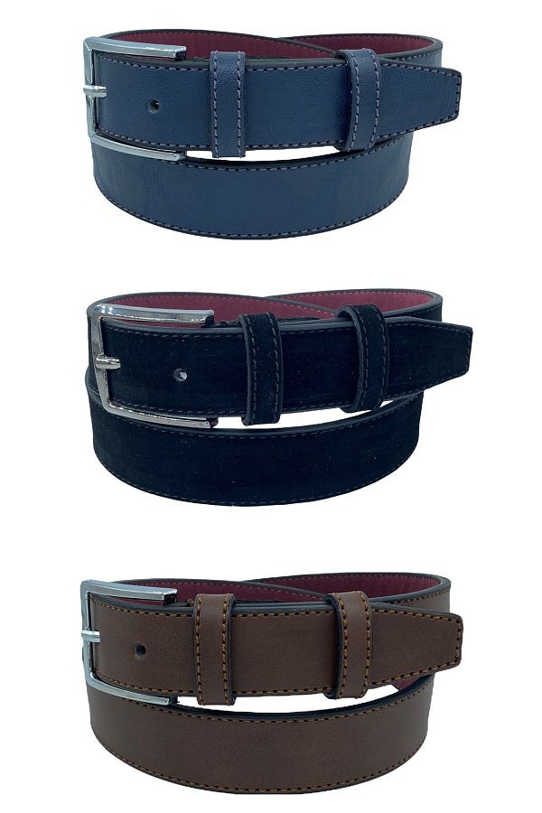 Süzer Deri-3 Pieces Black Navy Blue Brown 3 Cm Classic Faux Leather Children's Belt 1