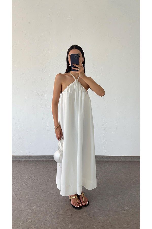 HAZELANNA-Rochie albă cu perle 1