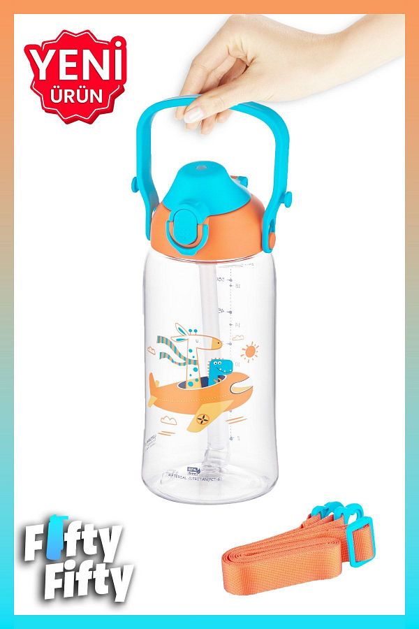 Uzspace-730ml Tritan Single Lid Double Use Tritan Children's Water Bottle with/without Straw and Hanger Apparatus 1