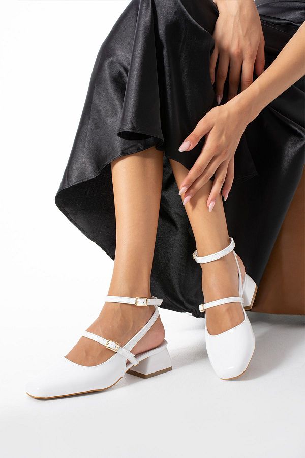 Gullu Shoes White Patent Leather Women s Low Heeled Evening Shoes Daily and Special Occasion Trendyol