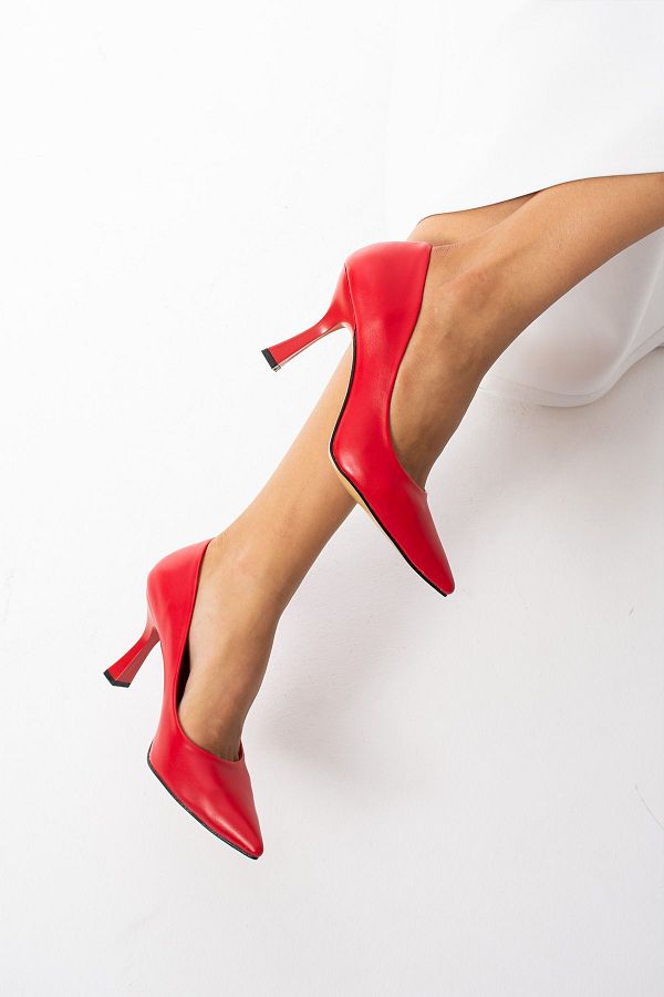 Gullu Shoes Red Stiletto Comfortable Vegan Leather Matte Women s Heeled Shoes Special Day and Daily Use Trendyol