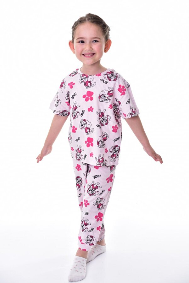 bunny hopp %100 Pamuk Interlok Kumaş Paw Patrol Kısa Kollu Kız Çocuk Pijama Takımı (3,4,5,6,7,8,9,10,11,12 YAŞ)