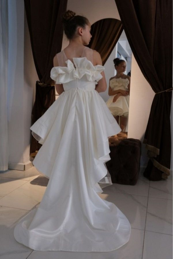 Sh ne dresses Children s Junior Sweep Train Satin Off White Evening Dress Graduation Dress Trendyol