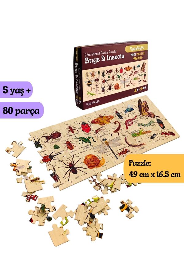 DoerKids Bugs & Insects - Böcekler Midi Puzzle | 4-9 Yaş 80 Parça
