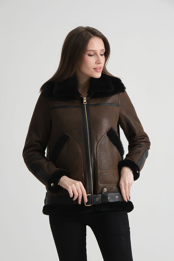 By Marki Marki Belted Brown Leather Jacket Fur Lining and Pocket Detail Luxury Women s Coat 67 cm 114622 Trendyol