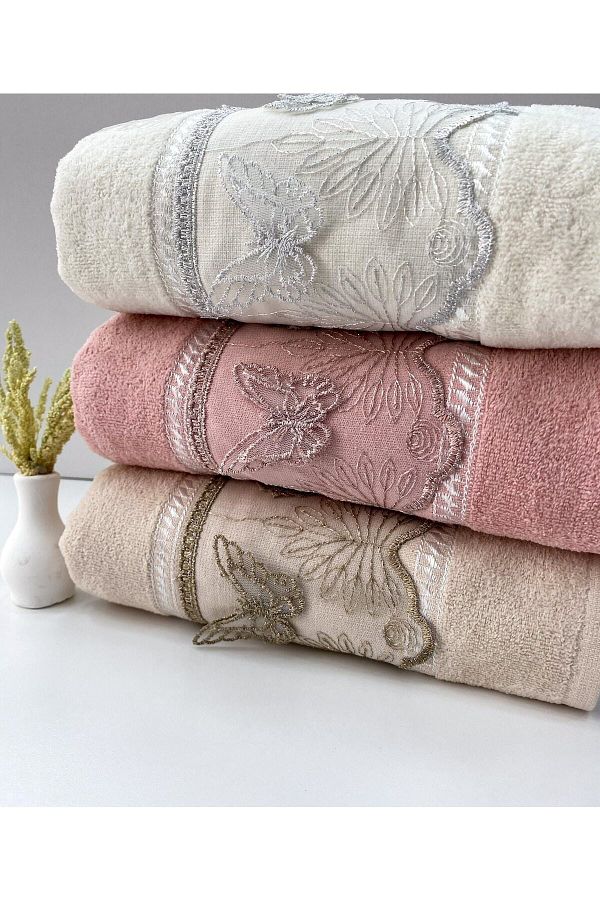AYHANHOME-Set de prosoape pentru mâini și față, 3 bucăți, 100% bumbac, 50 x 90, cu șiretură fluture 3D 1