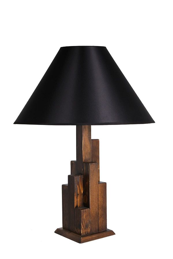 Lumexx-Pramit Tower Walnut Wooden Table Lamp with Black Lampshade 1