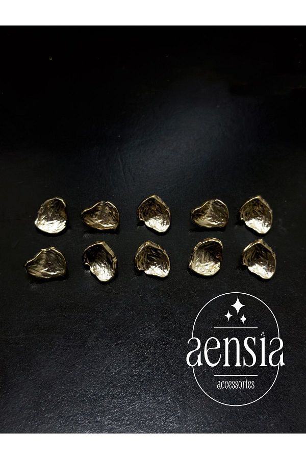 aensia-Light Gold Wrinkled Asymmetric Curved Shell Model Metal Coat Jacket Button 1.52 CM Button - Pack of 10 1