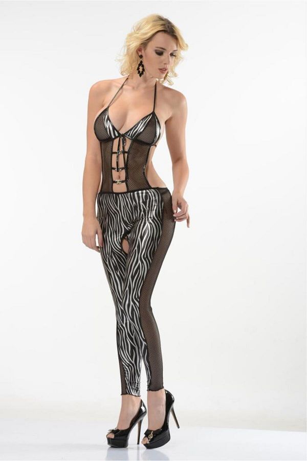 Sistina-Zebra Patterned Lame Body Socks 490 1
