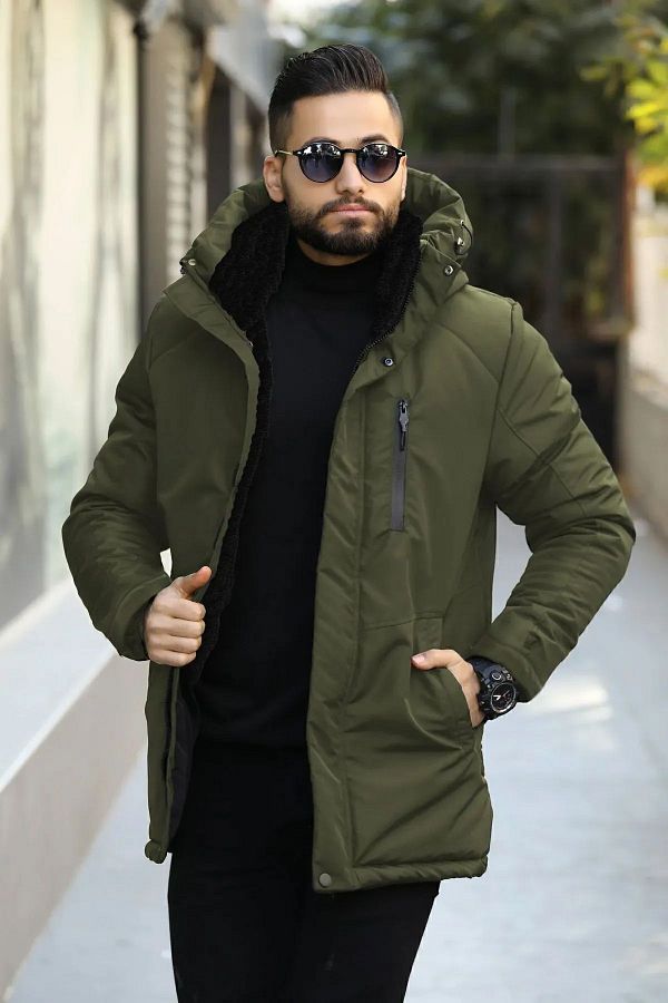 D1fference Men s Khaki Water Resistant Hooded Wind Resistant Coat Coat Parka Trendyol