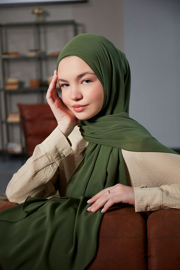 Scarf-Arya Crinkle Chiffon Shawl - Khaki Color 1