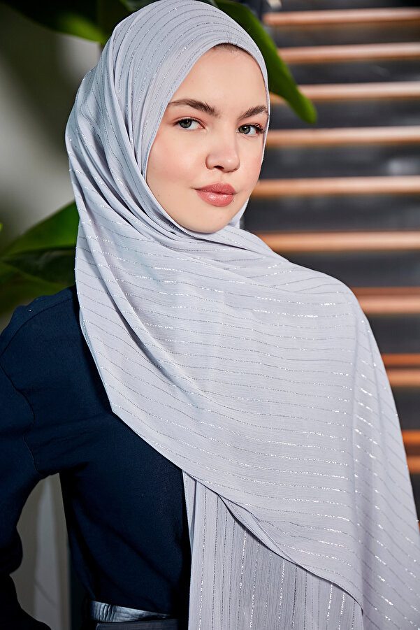 Scarf Silver Gray Chiffon Shawl Glitter Detailed- Trendyol