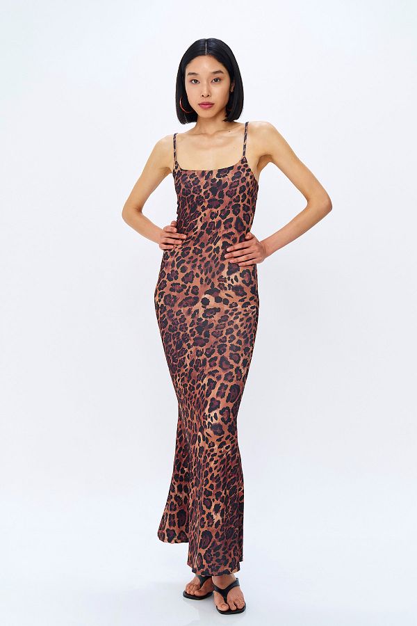 Leopard print thin strap dress discount