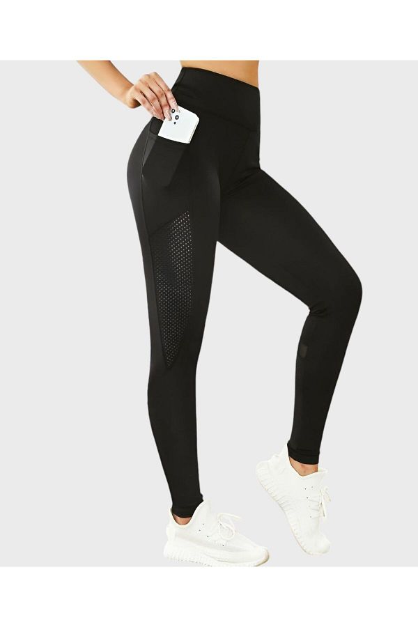 tusem butik homewear-Jambiere sport negre - cu buzunare și model plasă pe lateral 1