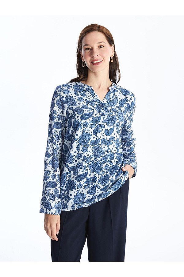 LC Waikiki-LCW Grace - Bluză de damă cu mânecă lungă, cu imprimeu floral, cu decolteu liber 1