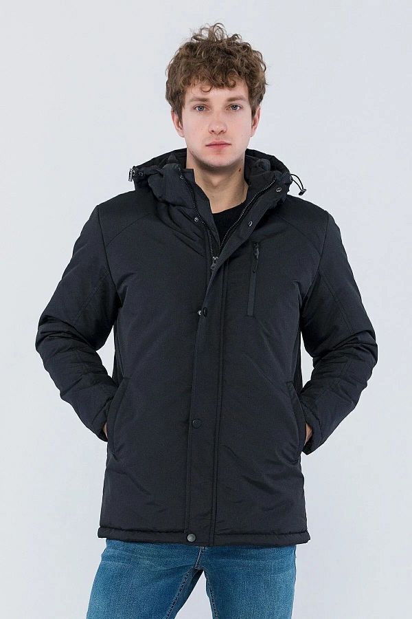 D1fference-Herren Schwarz Gefüttert Outlet Kapuze Winddicht Dick Sport Mäntel & Mäntel & Parka 1