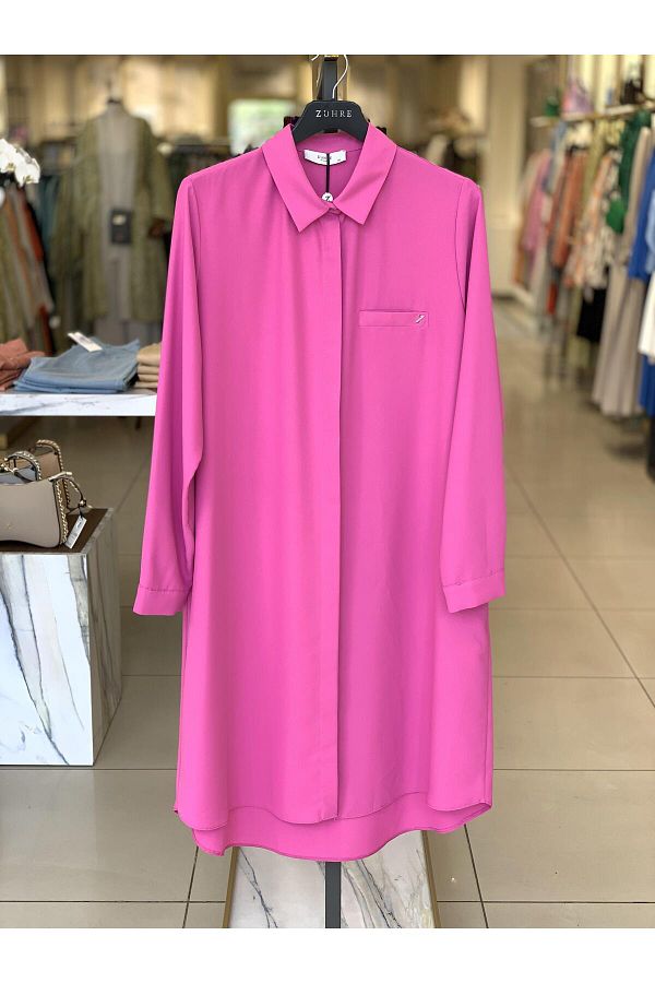 Zühre-Fuchsia Tunic - Hidden Button Detail, T-0767 1
