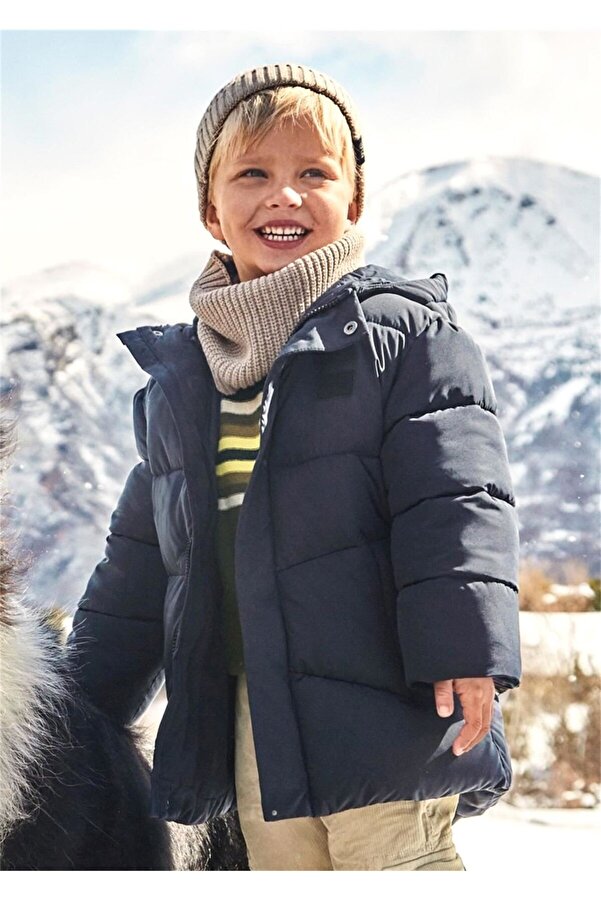 Shiny Puffer Coat Mayoral Boy Coat Mayoral Navy Blue Long Puffer - Main Image
