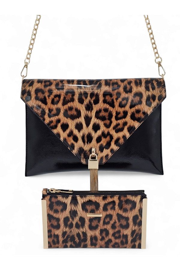 Leopard print patent clutch bag cheap