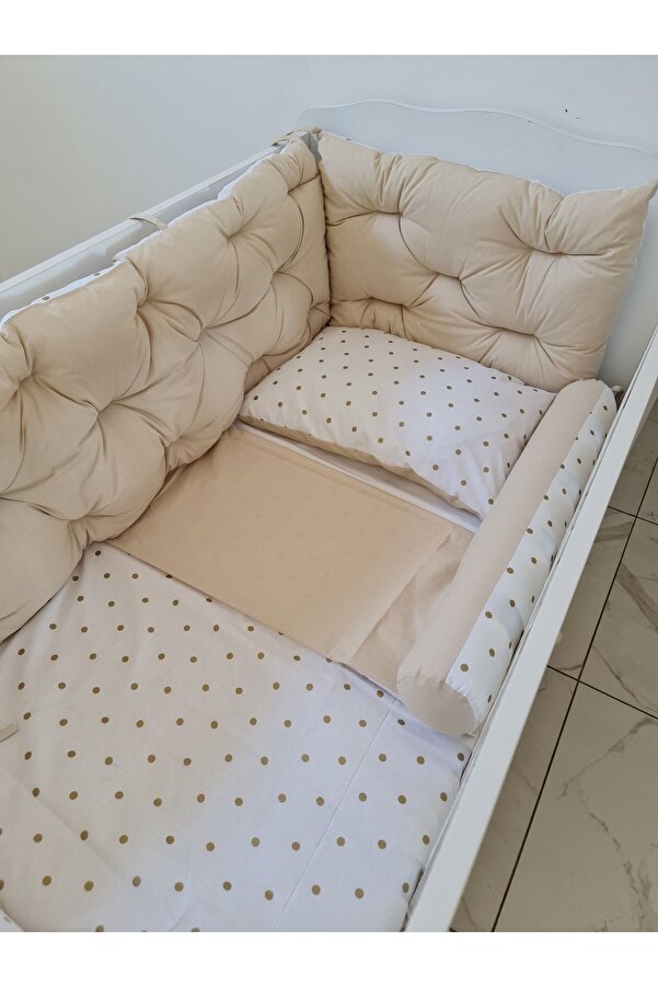 babynestdunyasi Altın Puantiye 60x120 Çift Yönlü Beşik Kenar Koruma 45cm Yükseklik