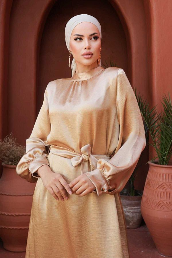 Y ld zistan Satin Women s Dress Long Balloon Sleeve Hijab Special Day Graduation Evening Dress Casual Stylish 3595320 Trendyol