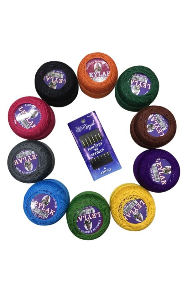 Leylak-Artificial Silk Etamine and Cross Stitch Floss 9 Layers Embroidery Floss (Vibrant Colors Set) 1