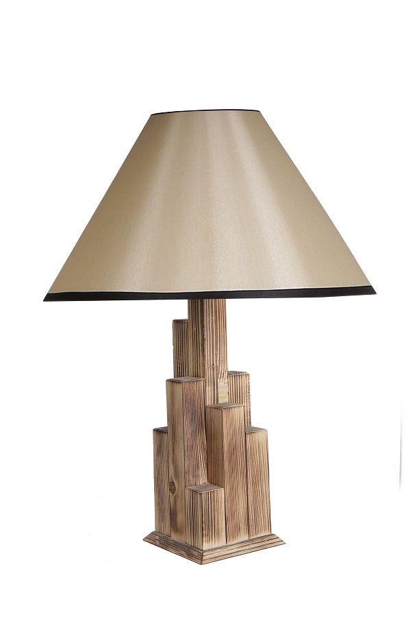 Lumexx-Pramit 15-3 Tower Burnt Wood Table Lamp with Lampshade 1