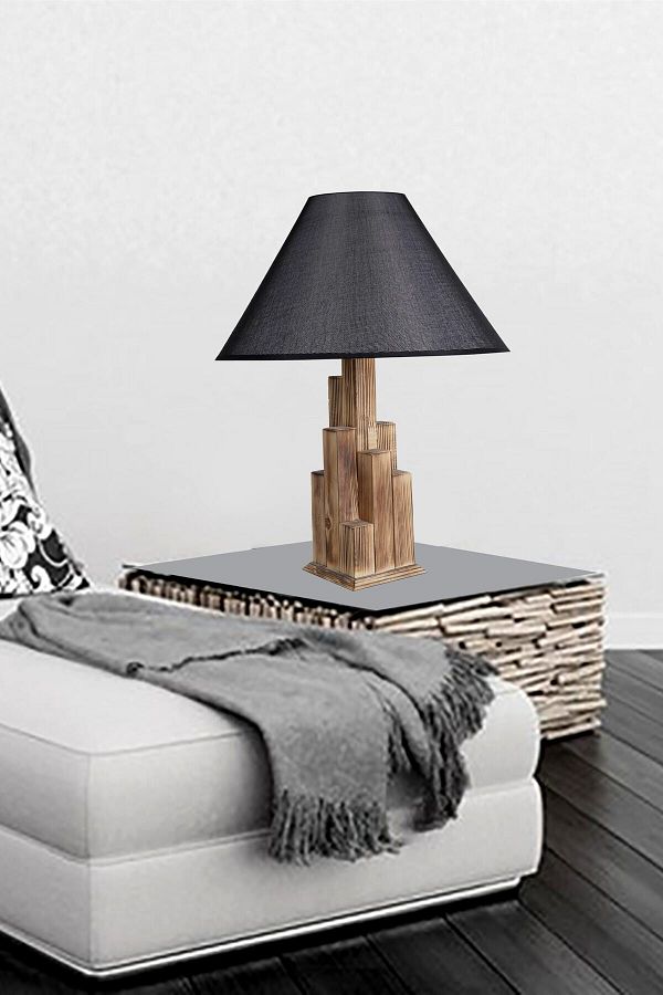 Lumexx-Pramit Wicker Tower Burnt Wood Table Lamp with Black Lampshade 1