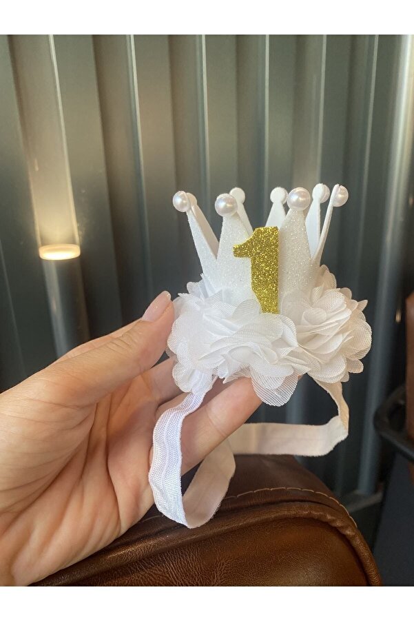 Selda Aksesuar Kız Bebek Beyaz-gold 1 Yaş Doğum Günü Tacı