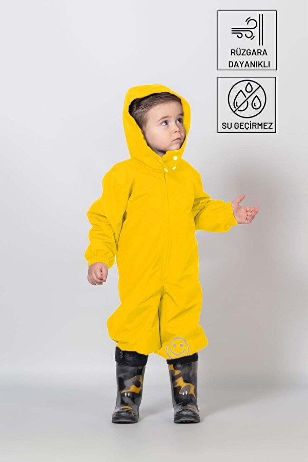 Belkızın Atölyesi Full Su Geçirmez Sarı Kapüşonlu Astronot Tulum Yağmurluk