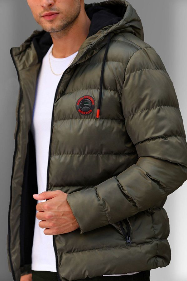 D1fference-Wasser- und winddichter aufblasbarer Winter-Sportmantel aus Khaki-Fleece für Herren mit Kapuze 1