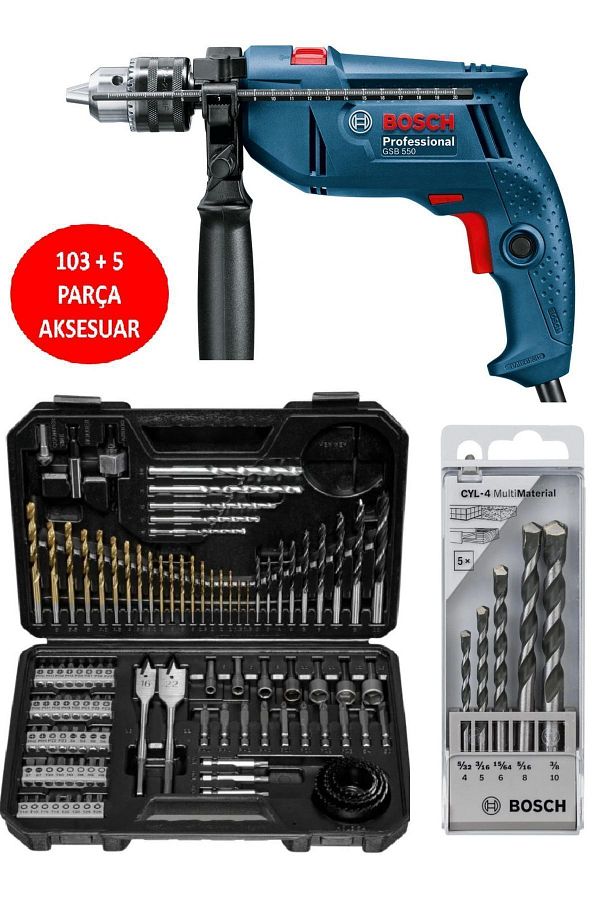 Bosch 550 Watt Impact Drill Bosch 103 Piece Drill Bit Set Trendyol