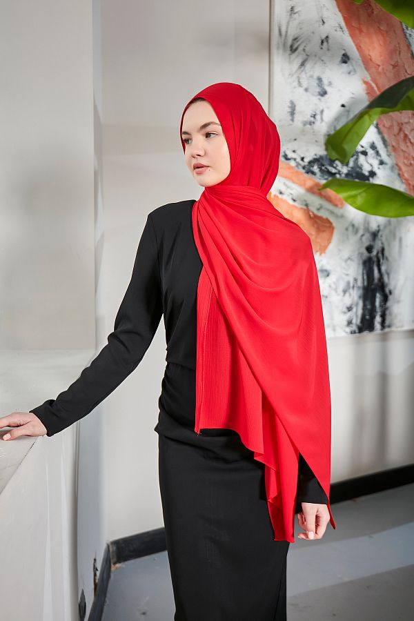 Scarf Arya Crinkle Red Chiffon Shawl Trendyol