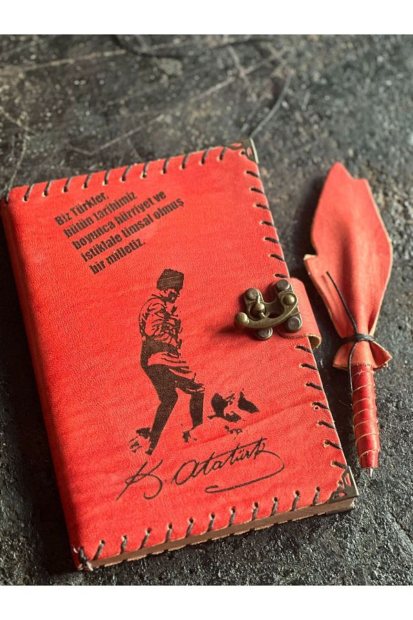 zarif atölye-Leather Notebook for Mustafa Kemal Atatürk - with Promise Detail 1