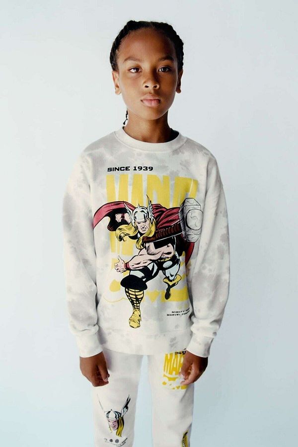 Lolliboomkids Boy Thor Marvel White Cotton 3 Thread Sweatshirt Tracksuit Bottom Top Set Trendyol