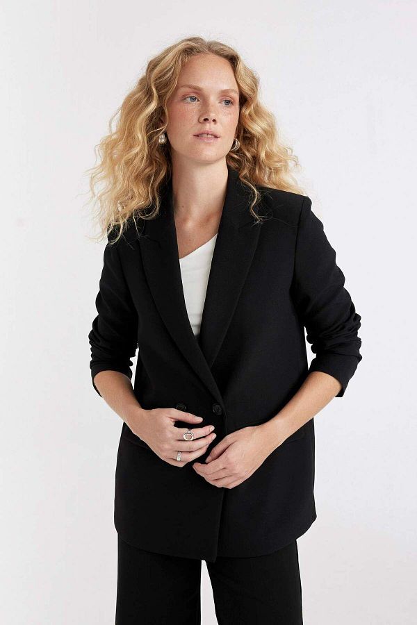 DeFacto-Oversize Wide Fit Basic Plain Button Blazer Jacket C2457Ax24Sp 1