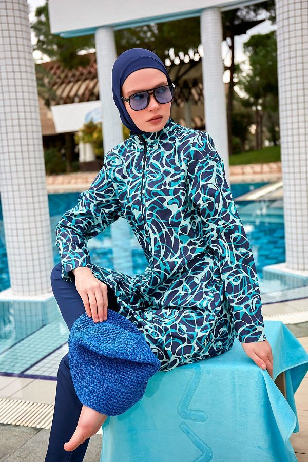 Riva Mera-R2404 Gemusterter, vollständig bedeckter Hijab-Badeanzug 1