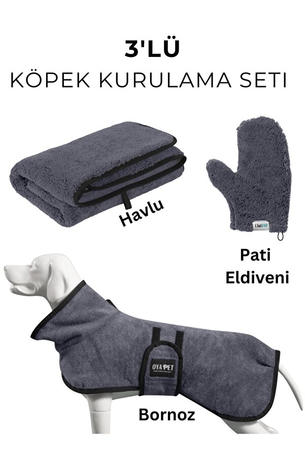 oyapet 3-Piece Dog Drying Set Microperformance® Bathrobe Towel Paw