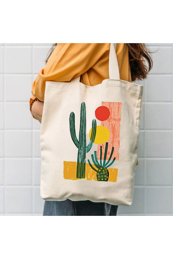 Eco st Canvas Tote Bag Cactus Printed Trendyol